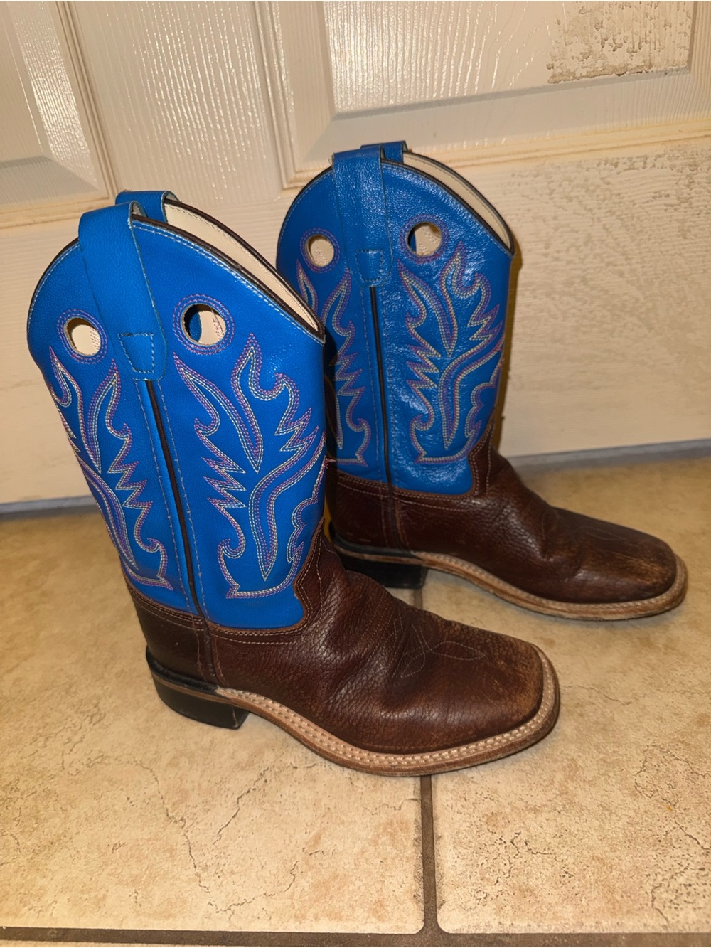 Cody James Thunder Western Cowboy Boots Kids Size 1D Blue Brown Leather
